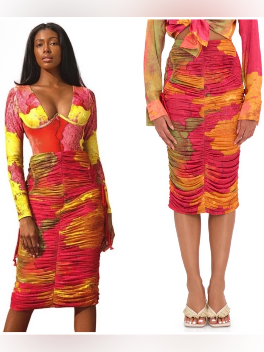 Andrea Iyamah Taka Mesh Ruched Midi Skirt NWT $270